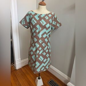 Tracy Reese Aqua and Brown Geometric Shift Dress